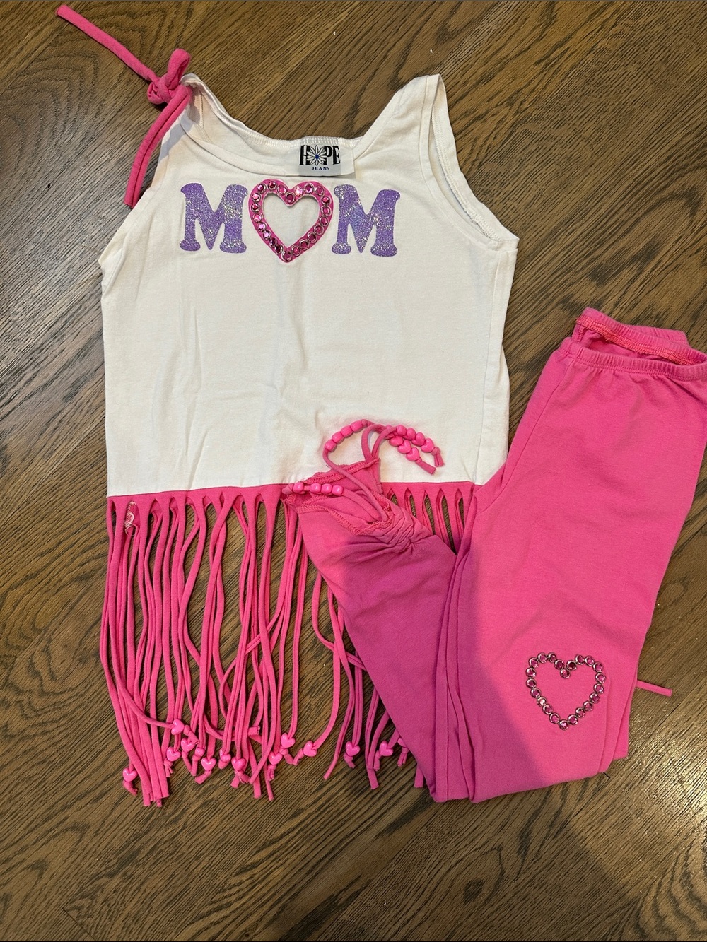 Hope Jeans Pink Fringe and Crystal 'MOM' Set